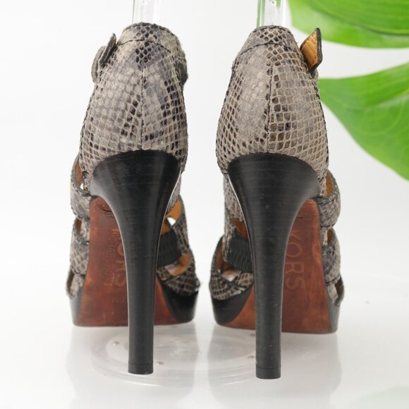 Michael Kors Womens Sandal Size 6 Brown Python Platfrom Heel Strappy Dress Shoe - Picture 5 of 12